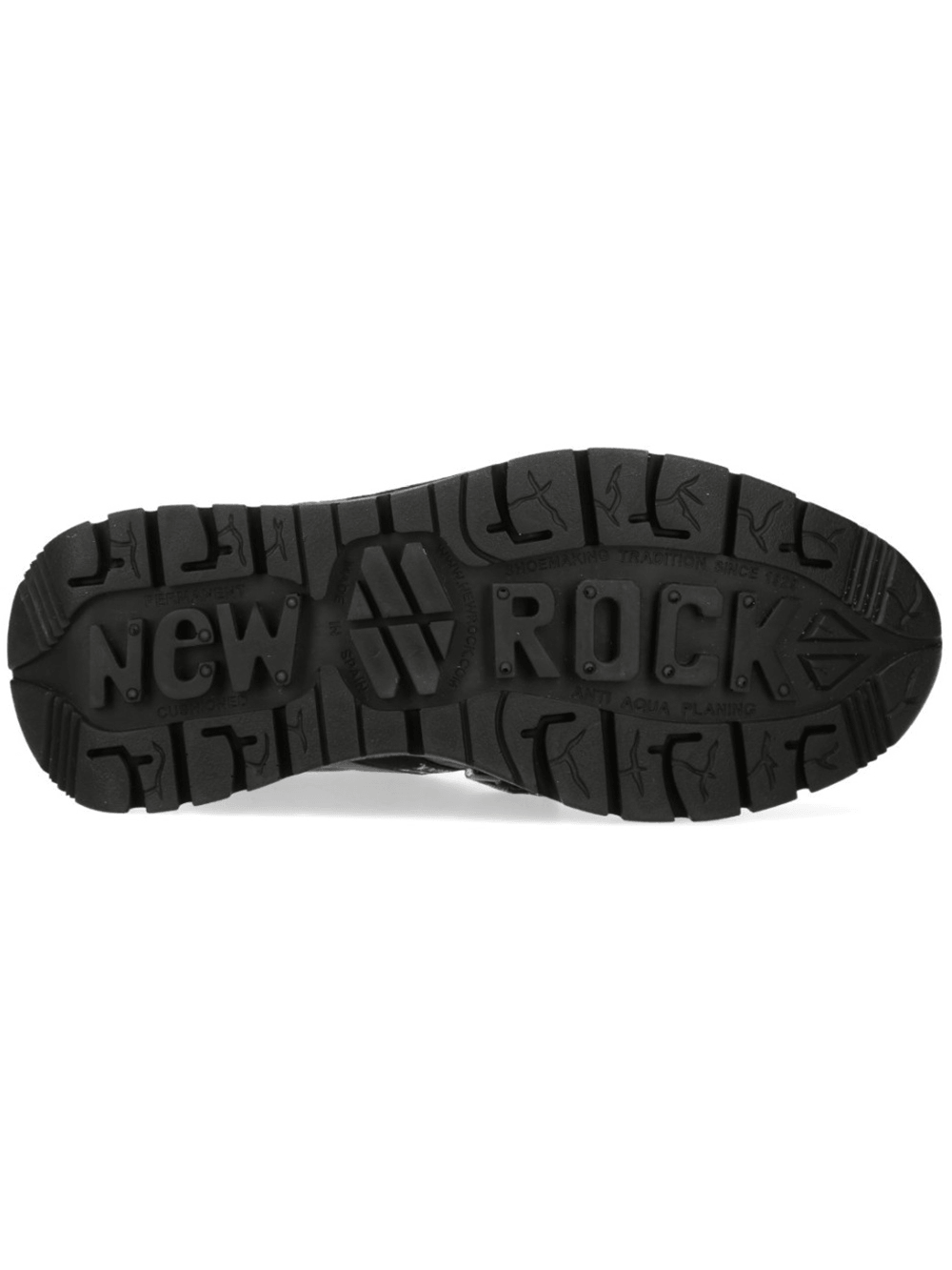 NEW ROCK Men's Lace-Up Shoes with Industrial Metal Details rugged tread sole showing strong grip and unique design.