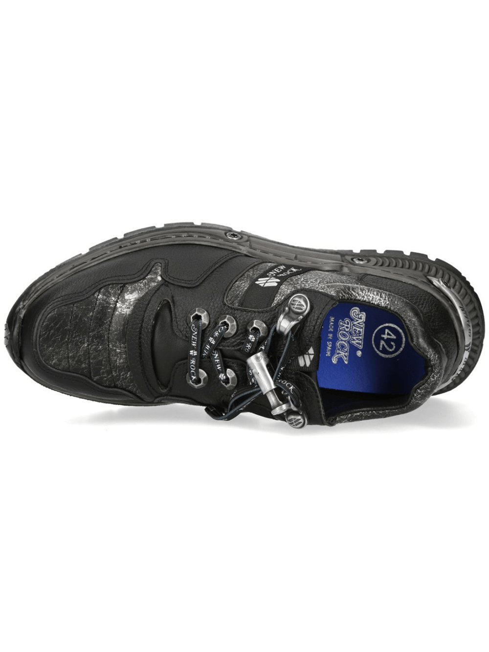 NEW ROCK Men's Lace-Up Shoes with Industrial Metal Details featuring textured panels and rugged tread sole design.