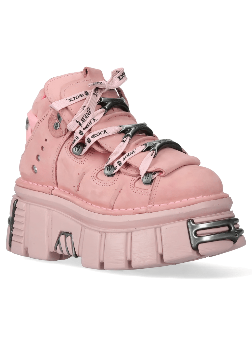 NEW ROCK Men's Platform Ankle Boots With Chunky Metal Plates in pink with sculpted sole and metallic details.