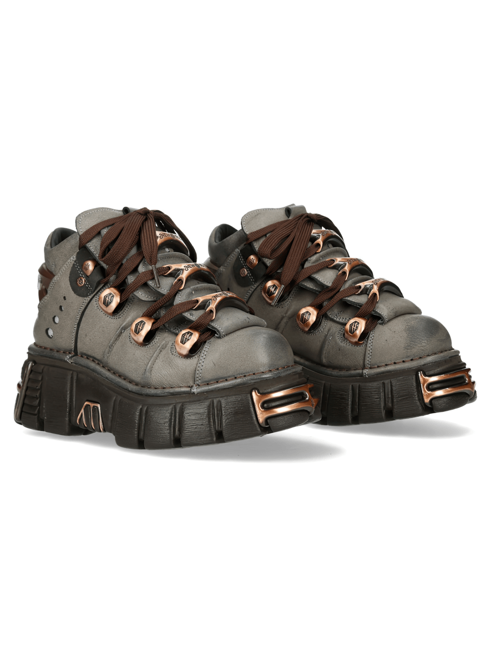 NEW ROCK Men's Platform Ankle Boots with Copper Plates featuring taupe upper and chunky lug sole.