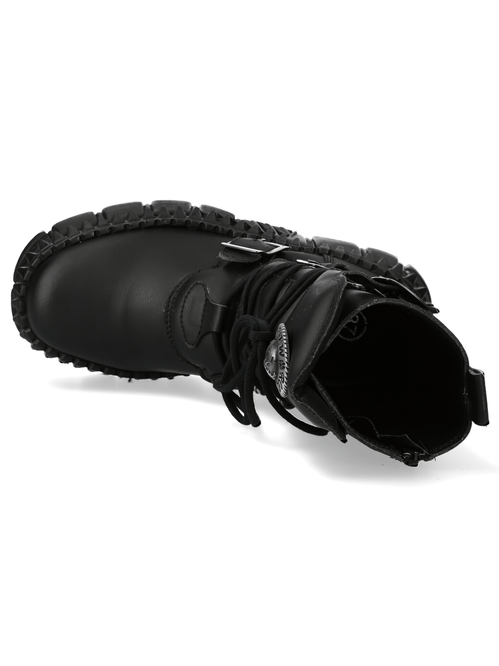 NEW ROCK Men's Platform Combat Boots with Buckles and Zip, gothic punk lace-up design with heavy tread.