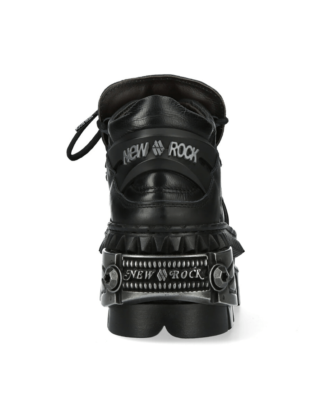 NEW ROCK Men's Platform Shoes with Industrial Hardware, showcasing a bold black design with striking metal details.