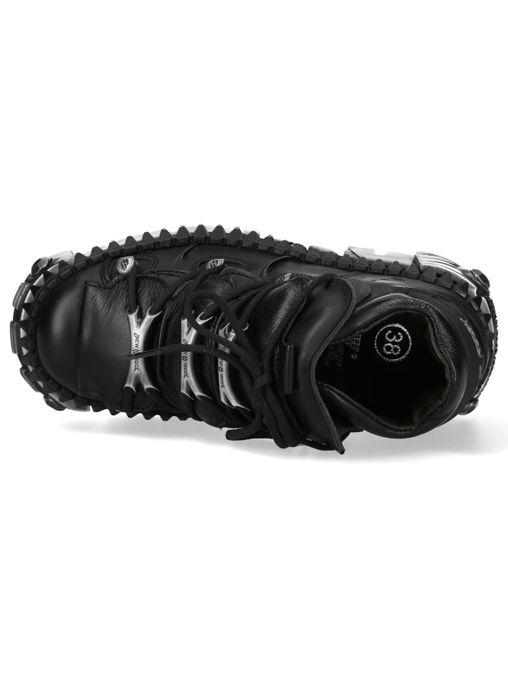 NEW ROCK Men's Platform Shoes with Industrial Hardware top view showing black lace-up design and chunky sole.