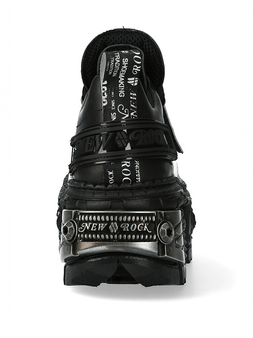 NEW ROCK Men's Platform Shoes with Oversized Buckle Strap - Back view showcasing unique buckle and mechanical sole details.
