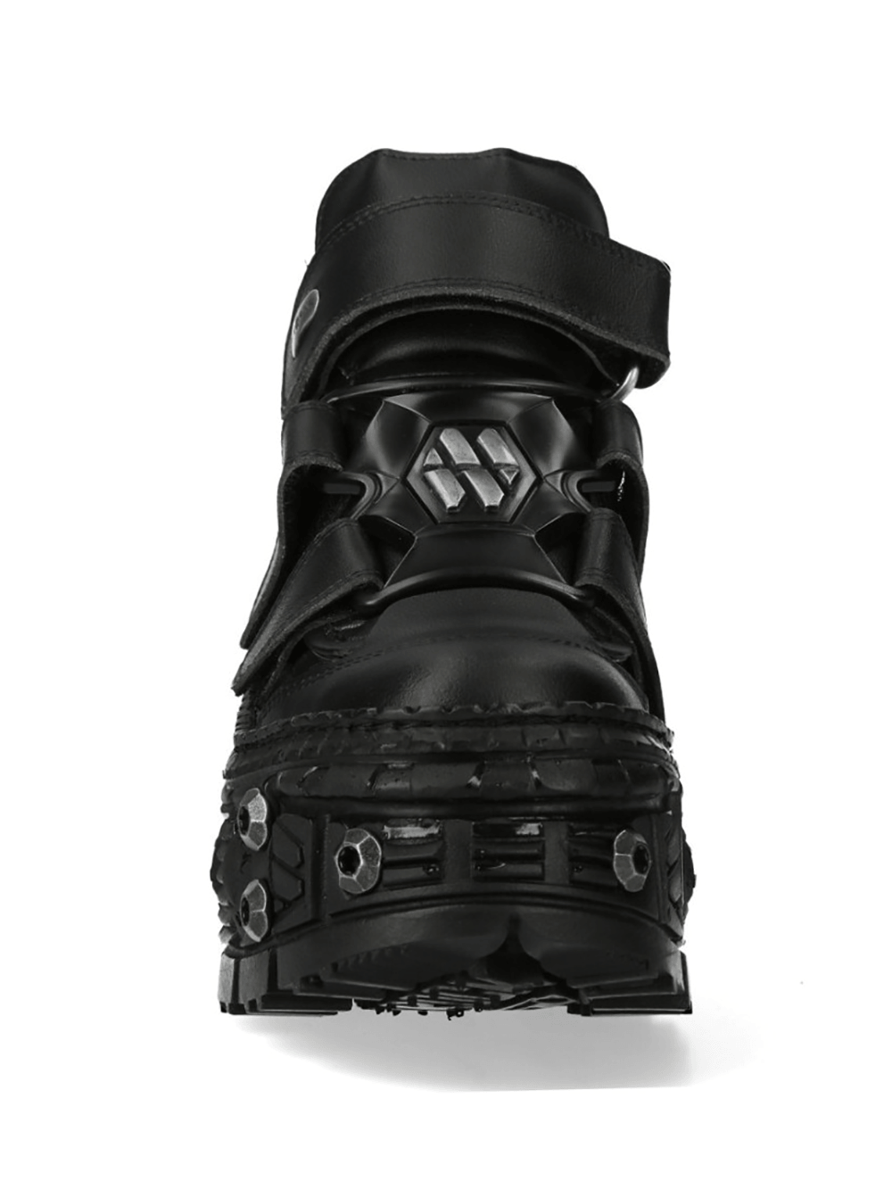 NEW ROCK Men's Platform Shoes with Velcro and Armored Sole front view showcasing the bold design and straps.