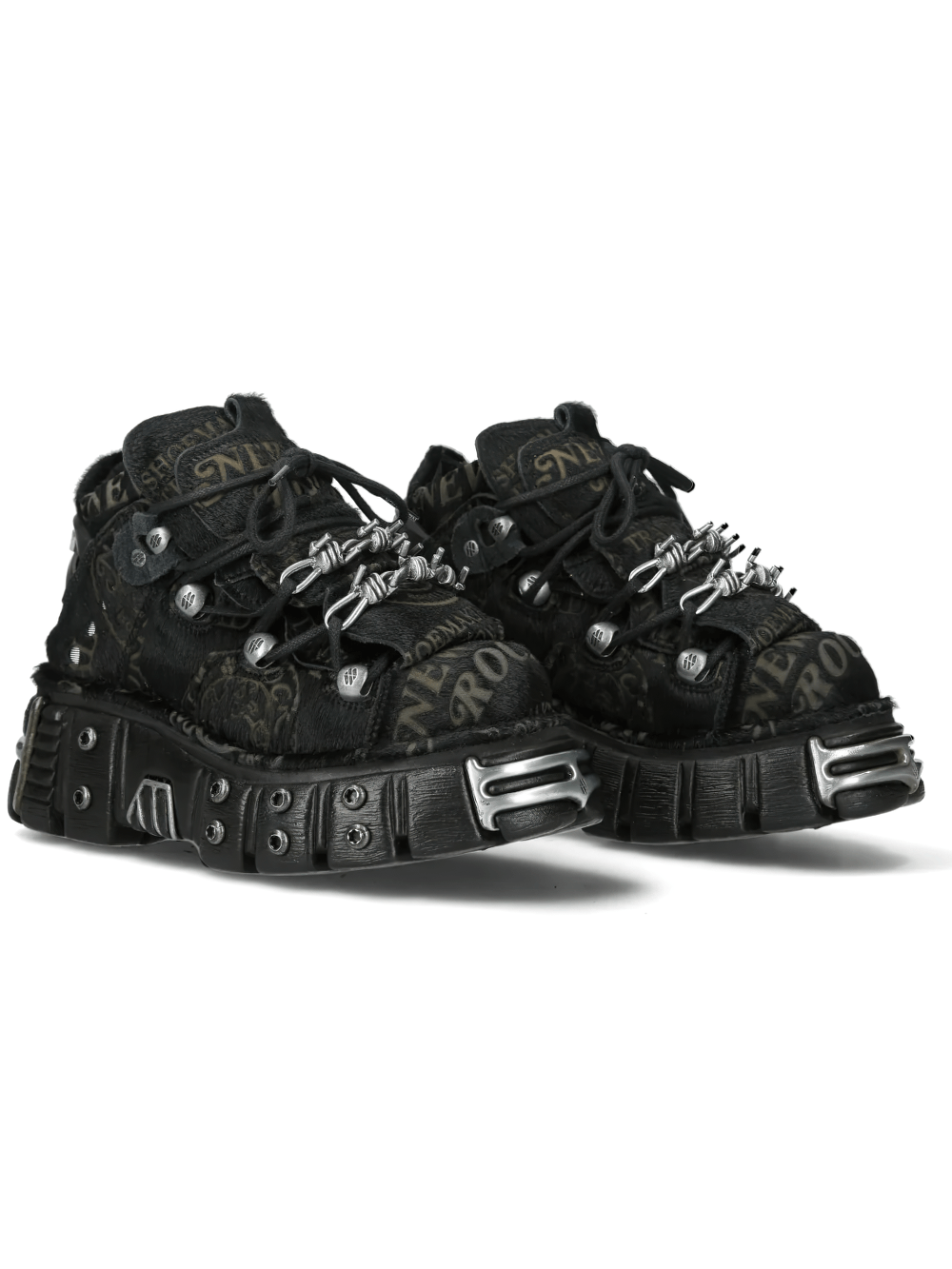 NEW ROCK Men's Punk Ankle Boots With Barbed Wire Plates featuring black platform design and spiked accents.