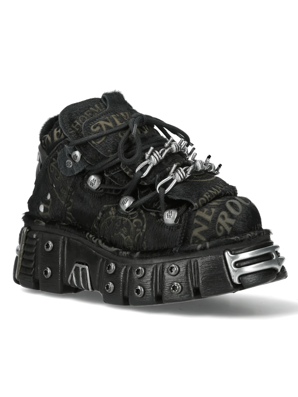 NEW ROCK Men's Punk Ankle Boots With Barbed Wire Plates featuring spiked lace and chunky sole.