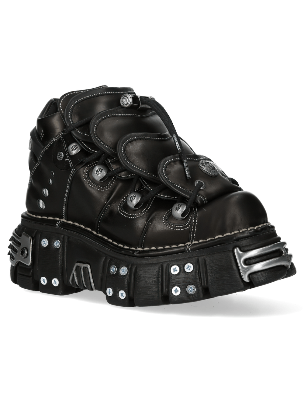 NEW ROCK Men's Punk Ankle Boots with Chunky Platform Sole Trim featuring silver hardware and chunky tread.