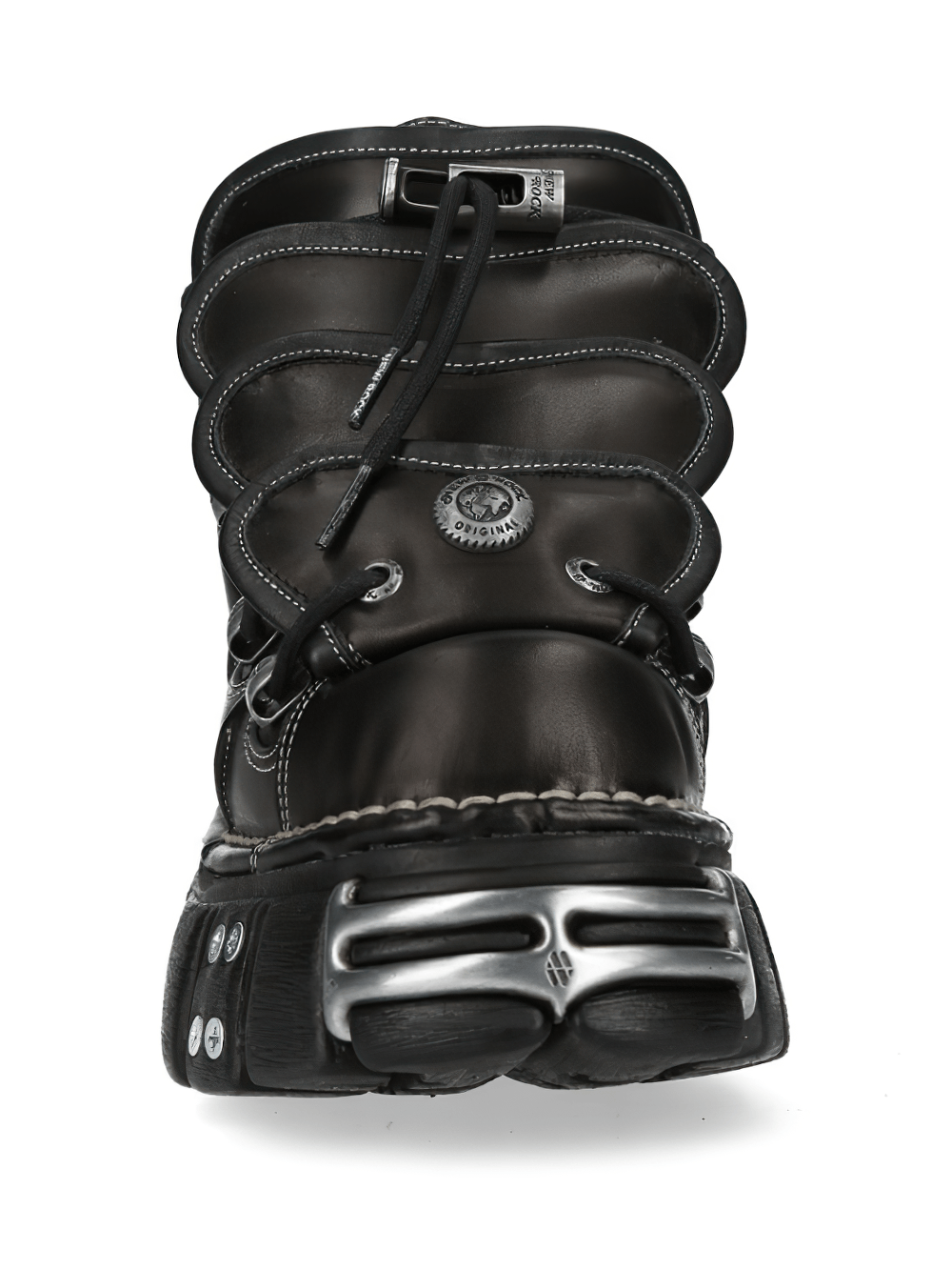 NEW ROCK Men's Punk Ankle Boots with Chunky Platform Sole Trim featuring layered lacing and silver hardware.
