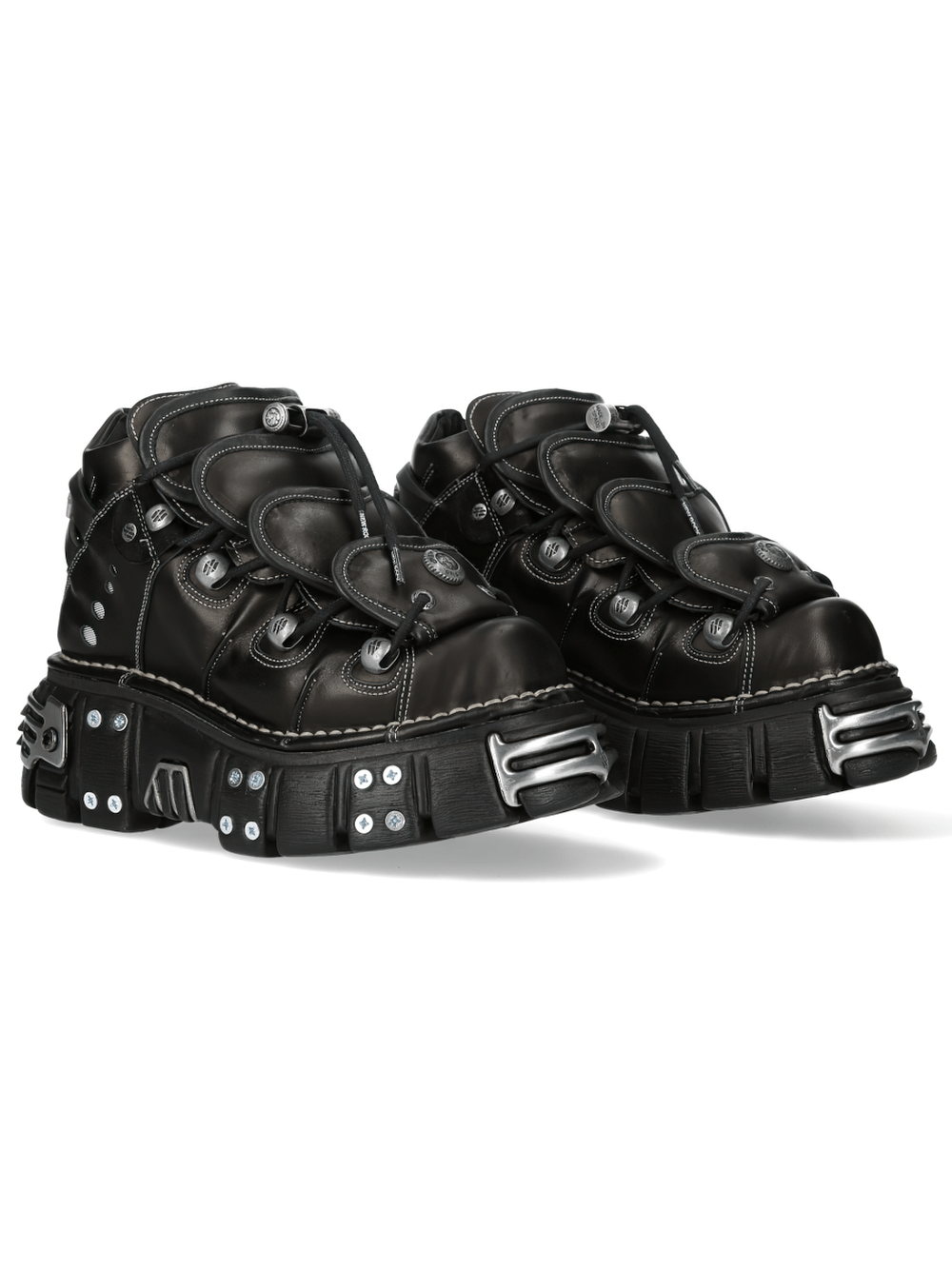NEW ROCK Men's Punk Ankle Boots with Chunky Platform Sole Trim featuring layered lacing and silver hardware.
