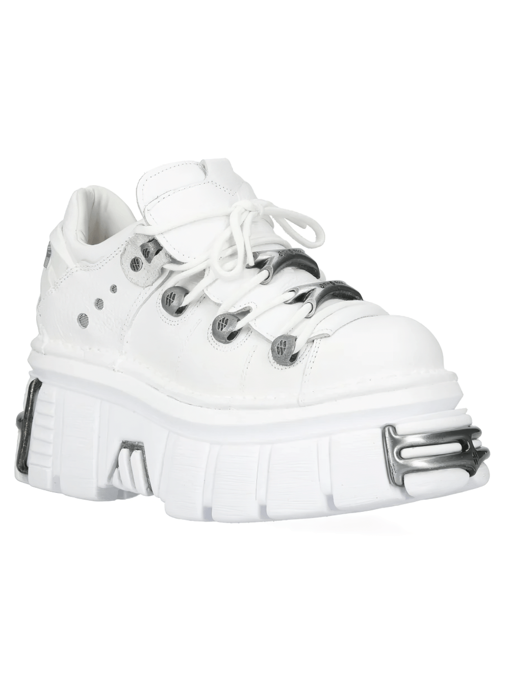 NEW ROCK Men's Punk Platform Shoes with Silver Trim Edge in white with silver-tone lace plates and chunky sole.