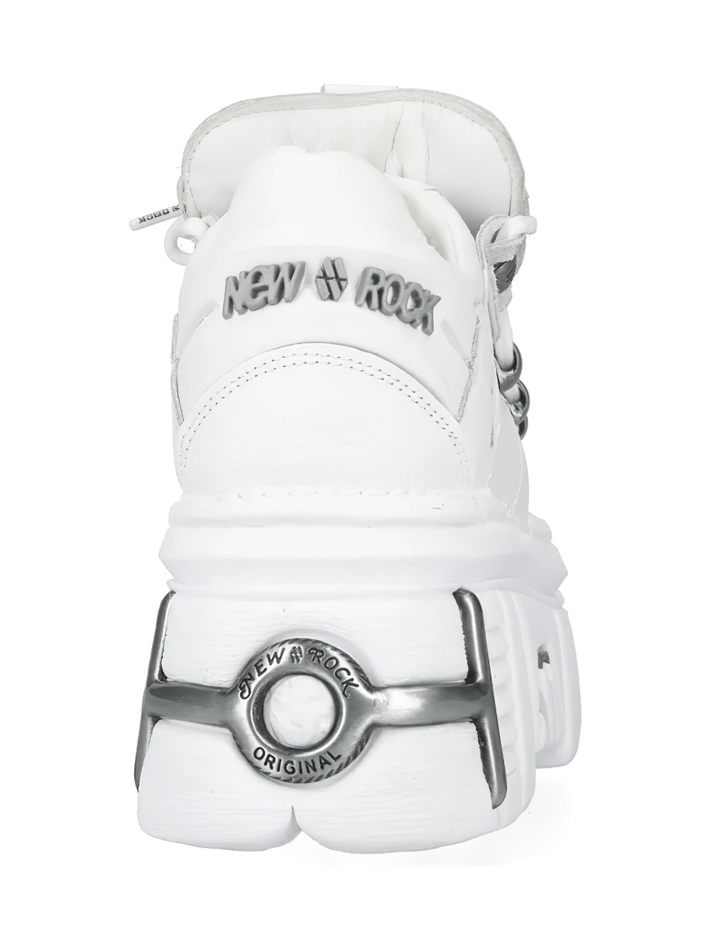 NEW ROCK Men's Punk Platform Shoes with Silver Trim Edge showing the back view with sculpted sole and silver accents.