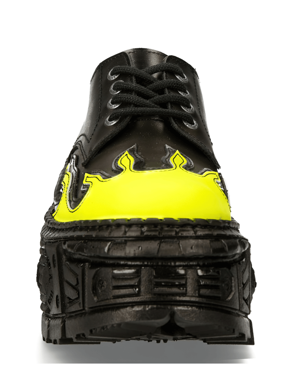 NEW ROCK Men's Punk Platform Shoes with striking yellow flame design and rugged black soles, perfect for urban style.