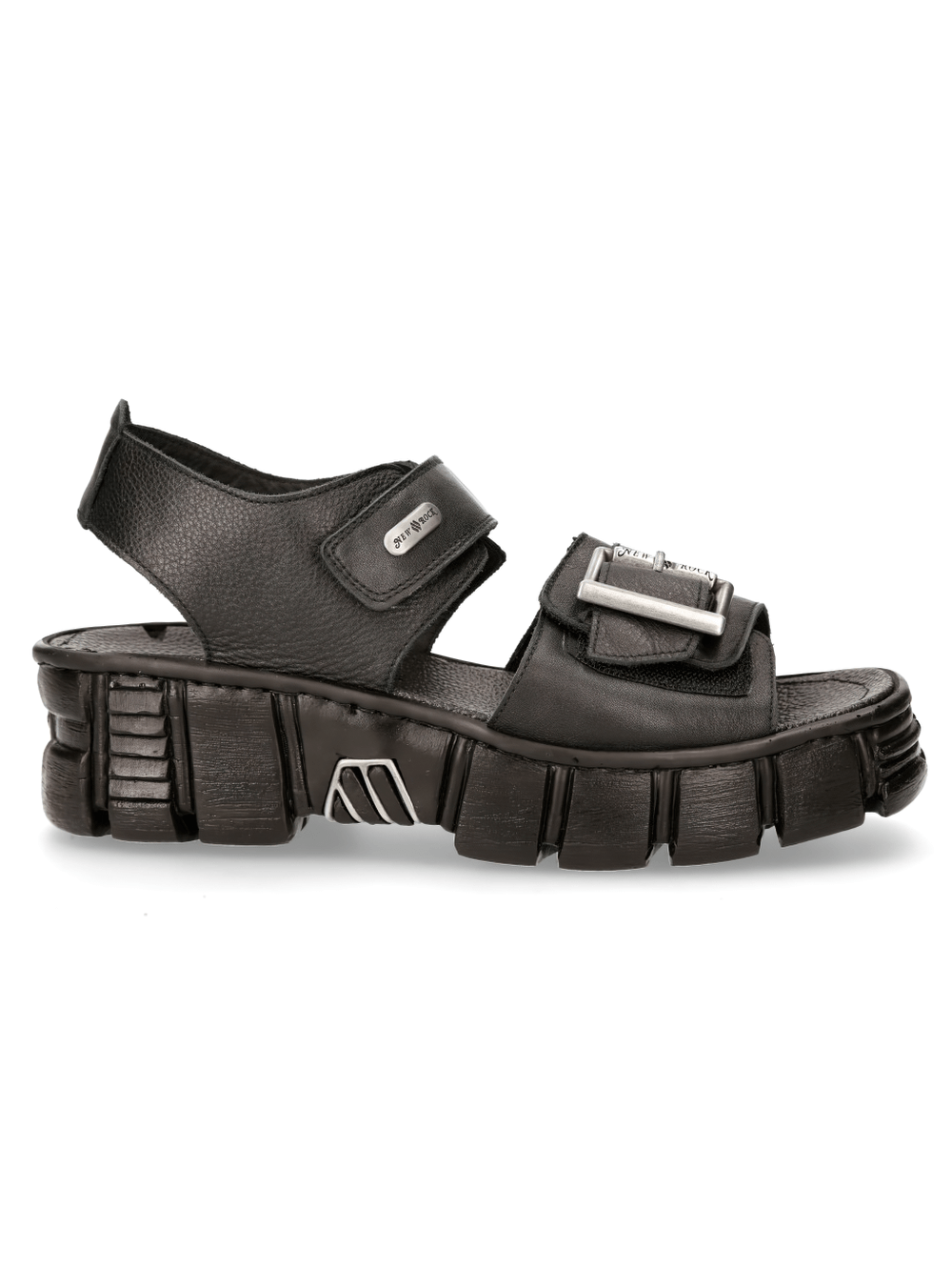 NEW ROCK Men's Gothic Punk Sandals with Chunky Platform Sole and Velcro Buckle in sleek black leather.