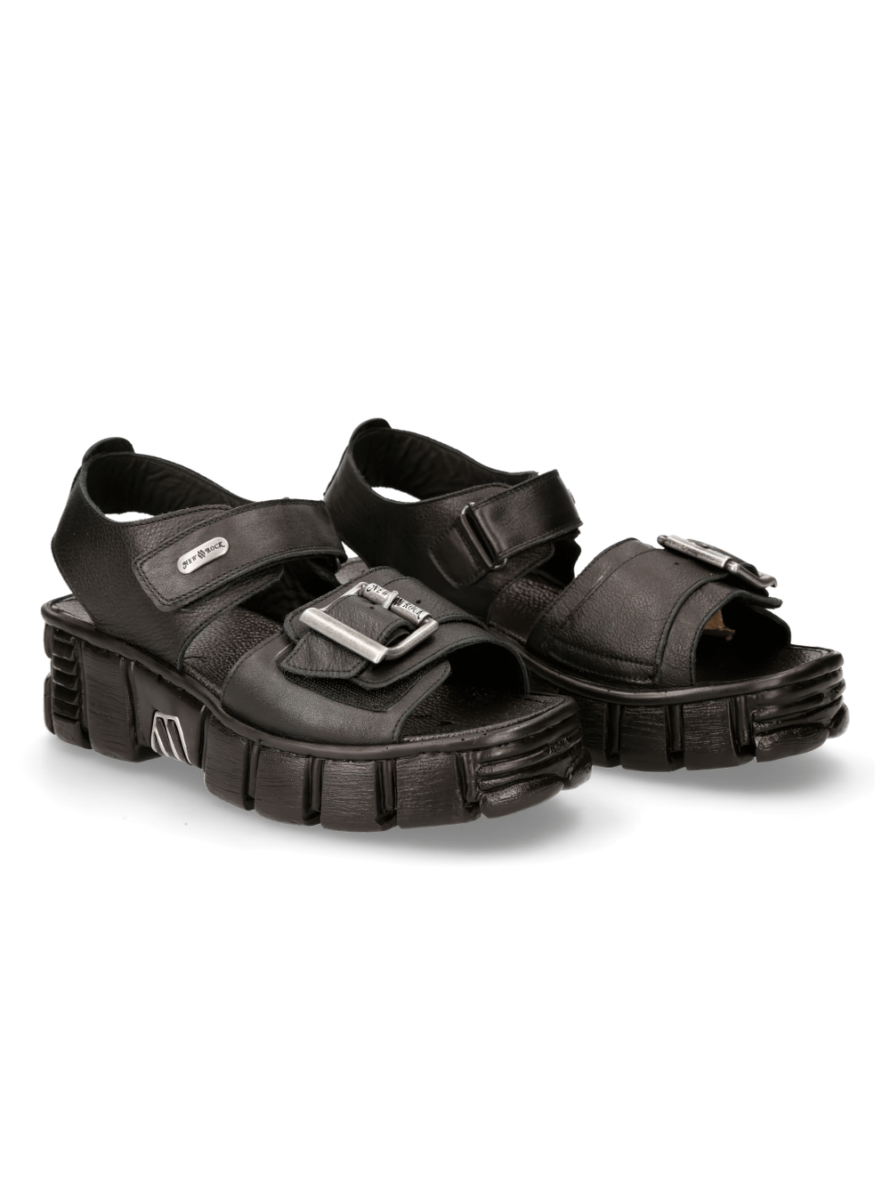 NEW ROCK men's black punk sandals with chunky platform sole, Velcro and buckle for gothic urban style.