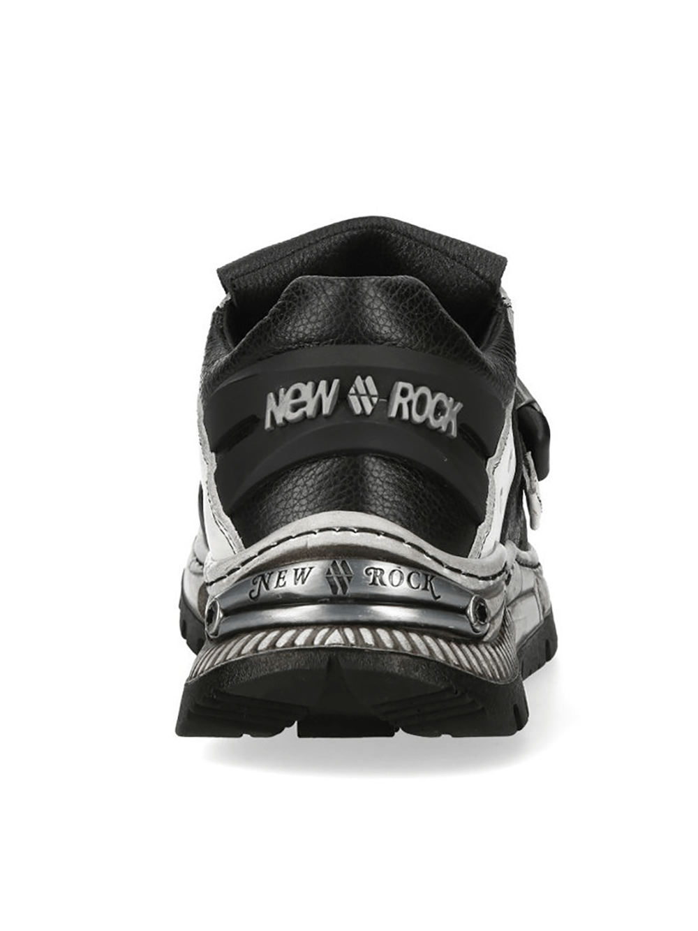 NEW ROCK Men's Punk Shoes with Buckle Strap Detail showcasing the back view with striking hardware and sleek design.