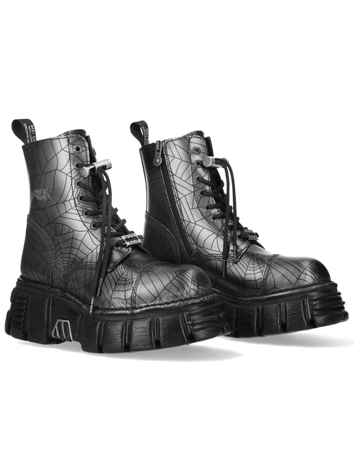 NEW ROCK Herren-Punk-Netzmuster-Plattform-Schnürstiefel