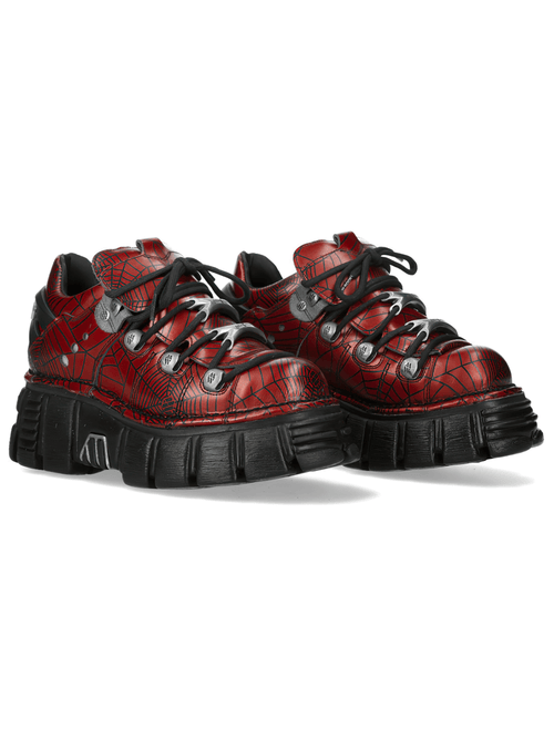 NEW ROCK Men's Red Spiderweb Lace-Up Platform Shoes