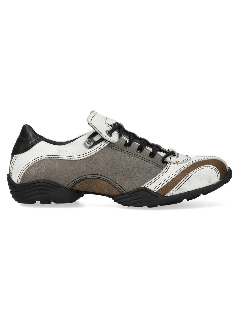 NEW ROCK Men's Rock Lace-Up Sports Shoes with Side Panels in beige, white, and brown with contrast stitching and black laces.