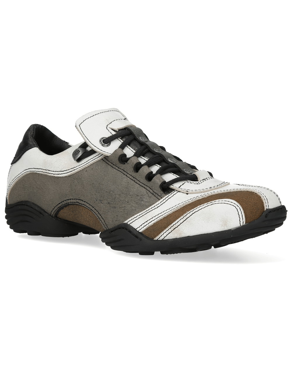 NEW ROCK Men's Rock Lace-Up Sports Shoes with Side Panels in beige, white, and brown with black laces.
