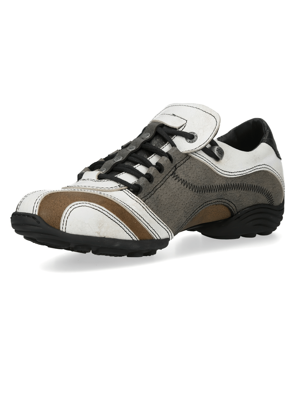 NEW ROCK Men's Rock Lace-Up Sports Shoes with Side Panels in beige, white, and brown with contrast stitching details.