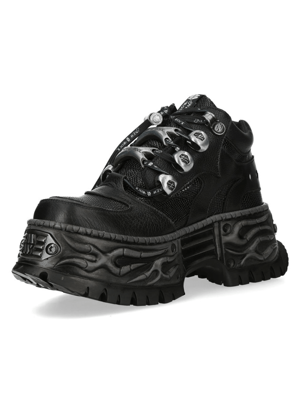 NEW ROCK Men's Rock Platform Shoes With Flame Tread Sole featuring a fierce low-cut silhouette and bold sculpted sole.