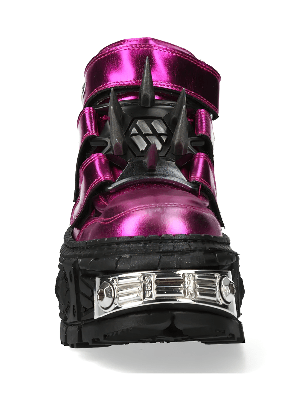 NEW ROCK Men's Rock Platform Sneakers with Spike Details in shiny pink with spikes and metallic accents