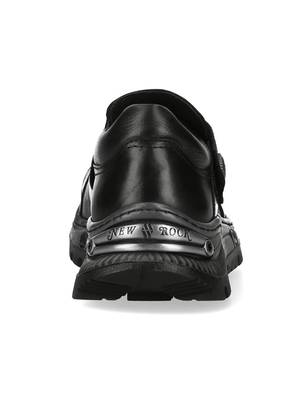 NEW ROCK Men's Rock Shoes with Metallic Panels - sleek back view showcasing black leather and metallic details.