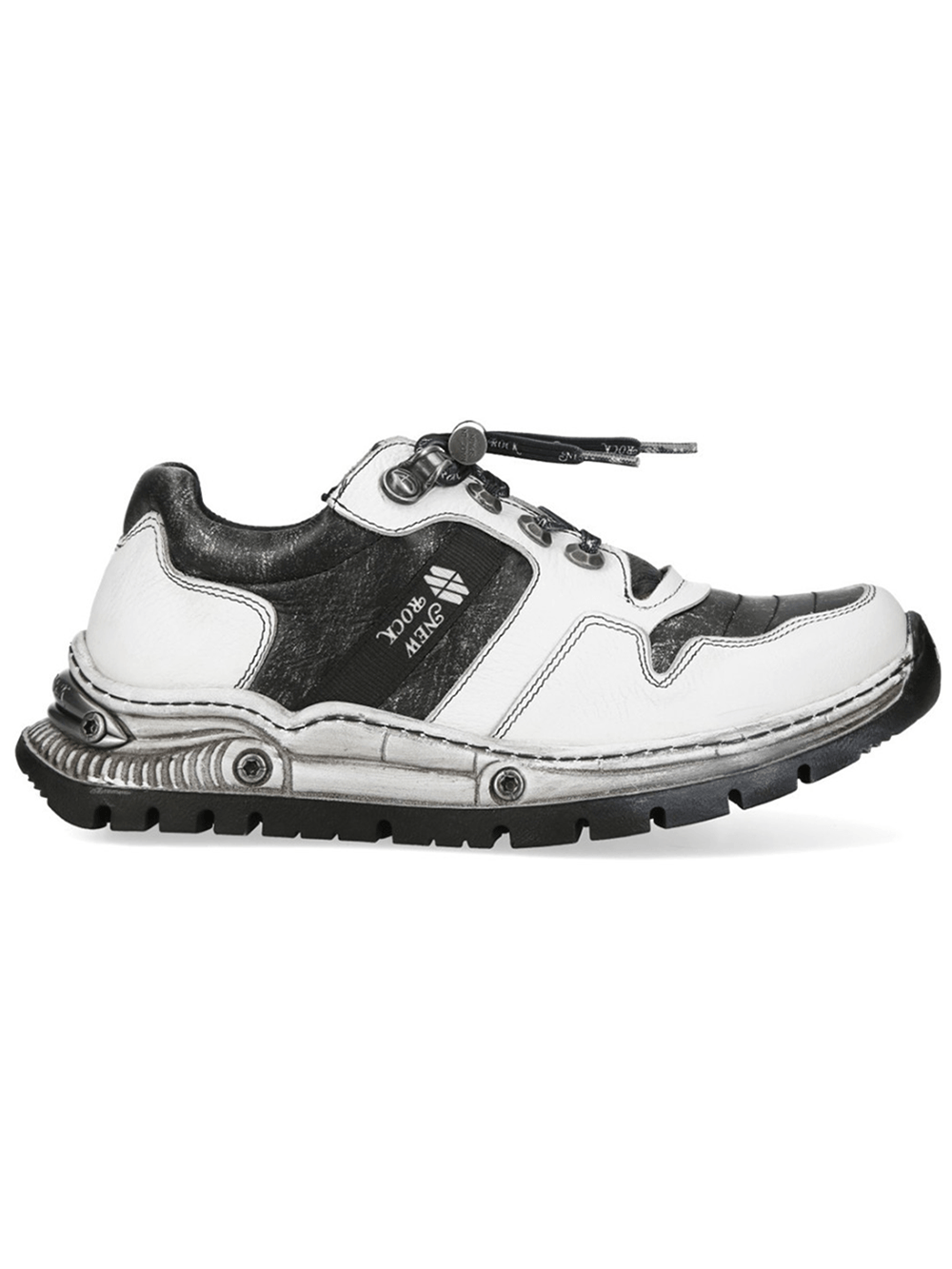 NEW ROCK Men's Rock Sneakers with Rugged Hybrid Sole Design featuring white and black design, lace-up style and platform sole.