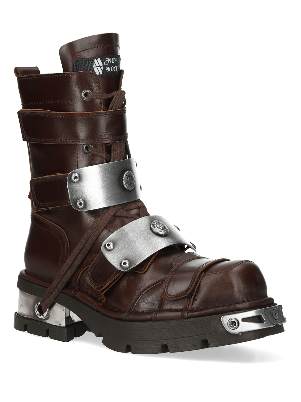NEW ROCK Men's Rock Urban Lace-Up Boots and Silver Plates with Velcro straps and chunky platform sole.