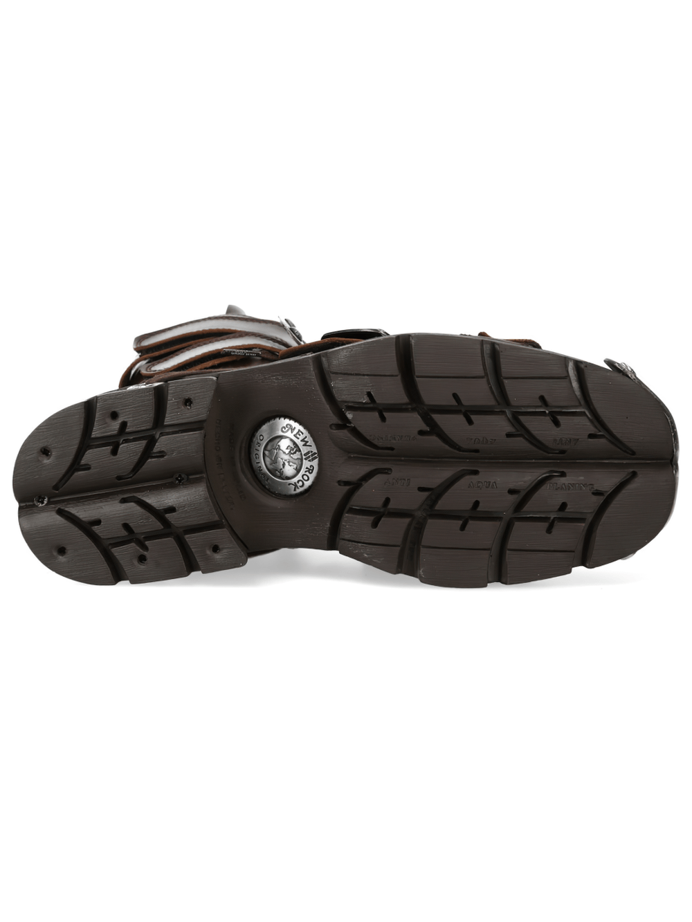 NEW ROCK Men's Rock Urban Lace-Up Boots and Silver Plates outsole design with rugged tread pattern.