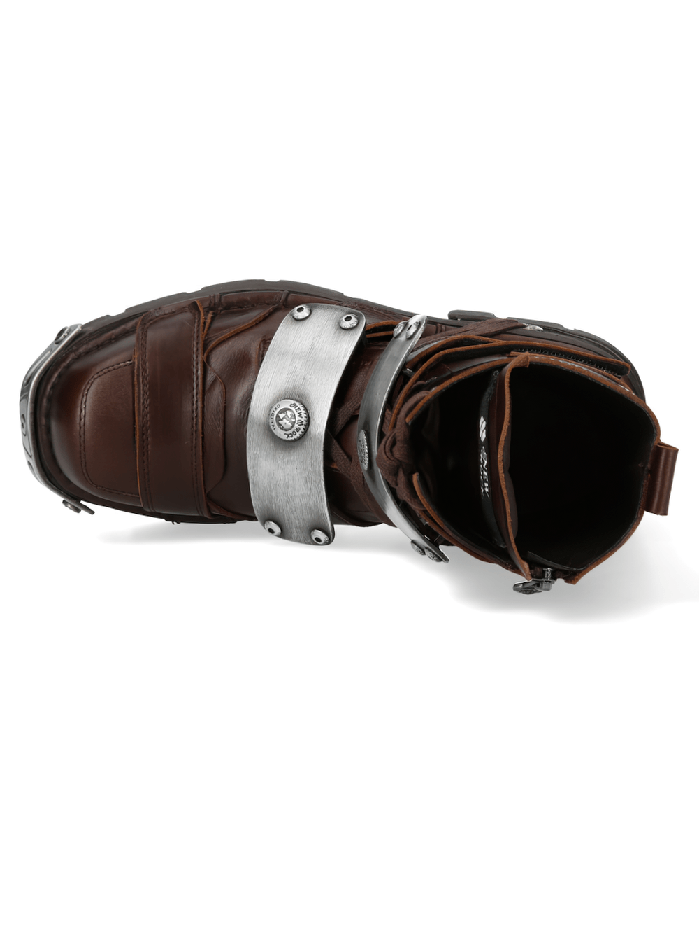 NEW ROCK Men's Rock Urban Lace-Up Boots and Silver Plates with Velcro straps and metallic trim.