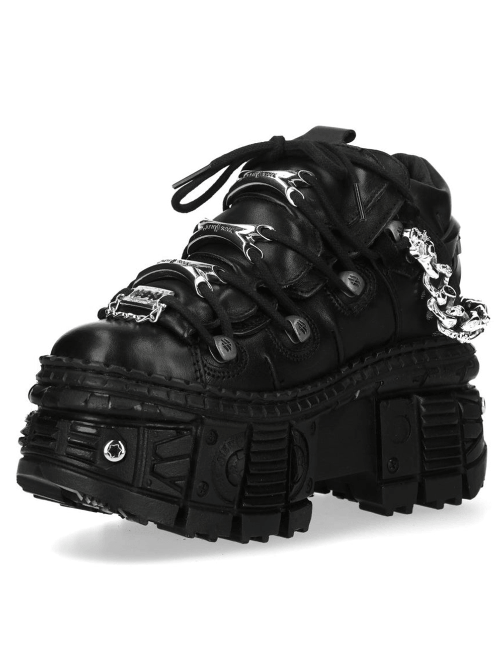 NEW ROCK Men's Shoes with Chains and Bat Wing Details featuring heavy punk platform design and metallic accents.