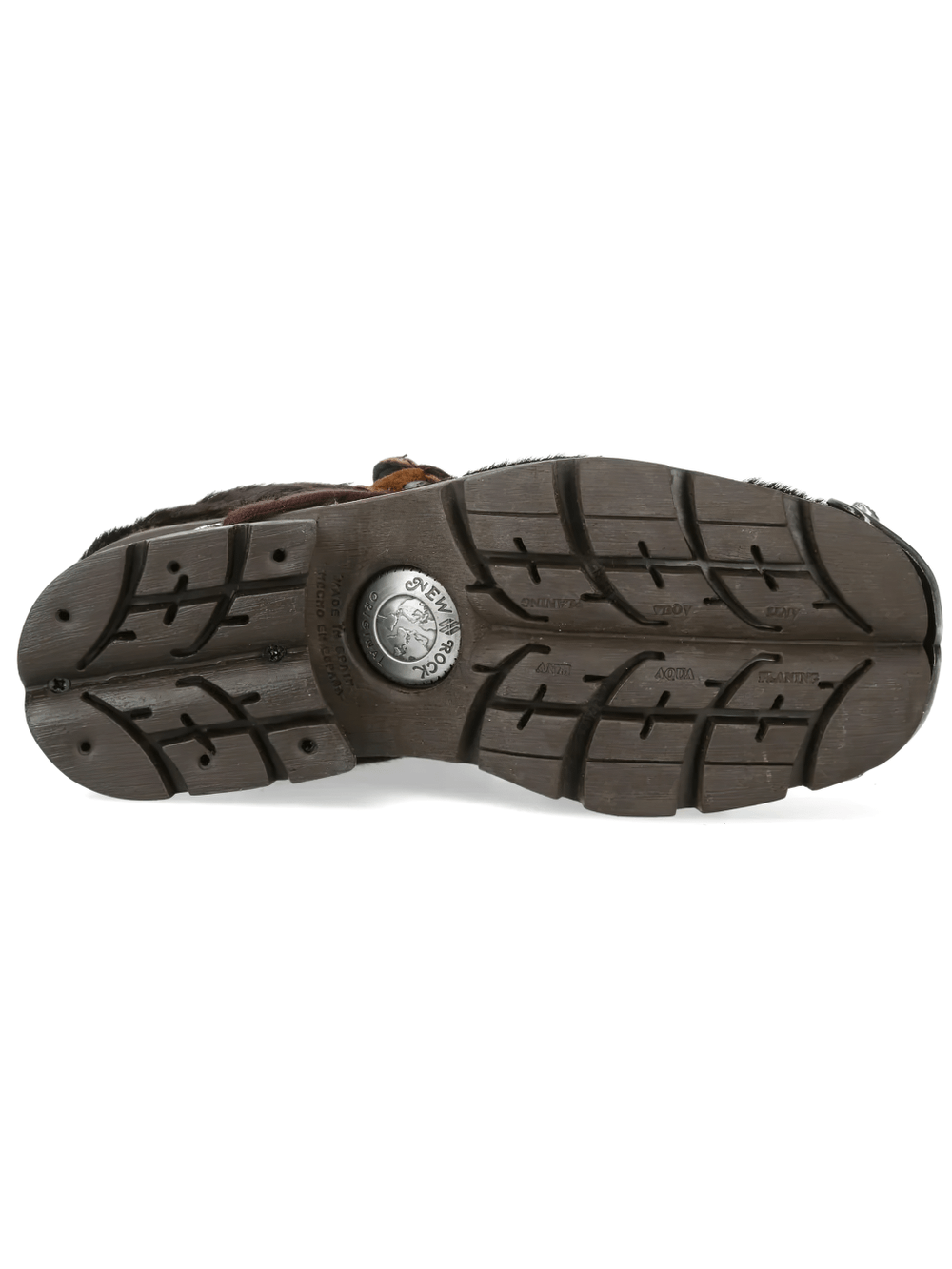 NEW ROCK Men's Shoes with Metal Plates and Chunky Lug Sole featuring a rugged lugged tread sole and metallic heel accent.