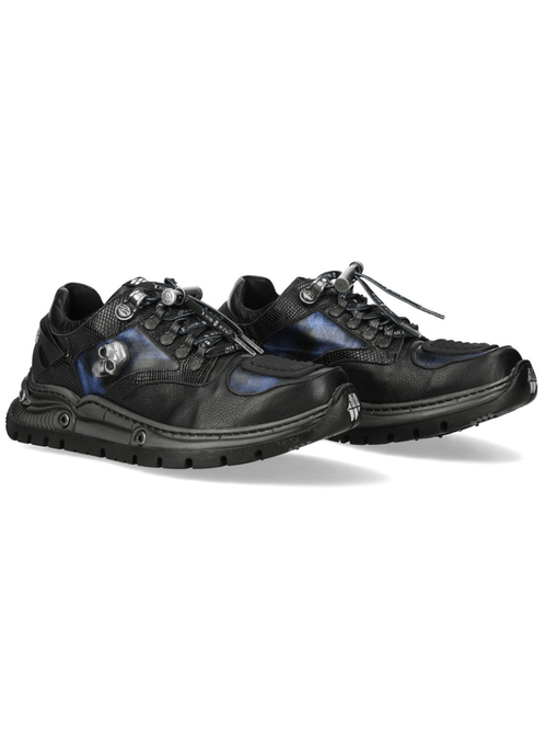 NEW ROCK Men's Skull Sneakers with Metallic Blue Side Panel