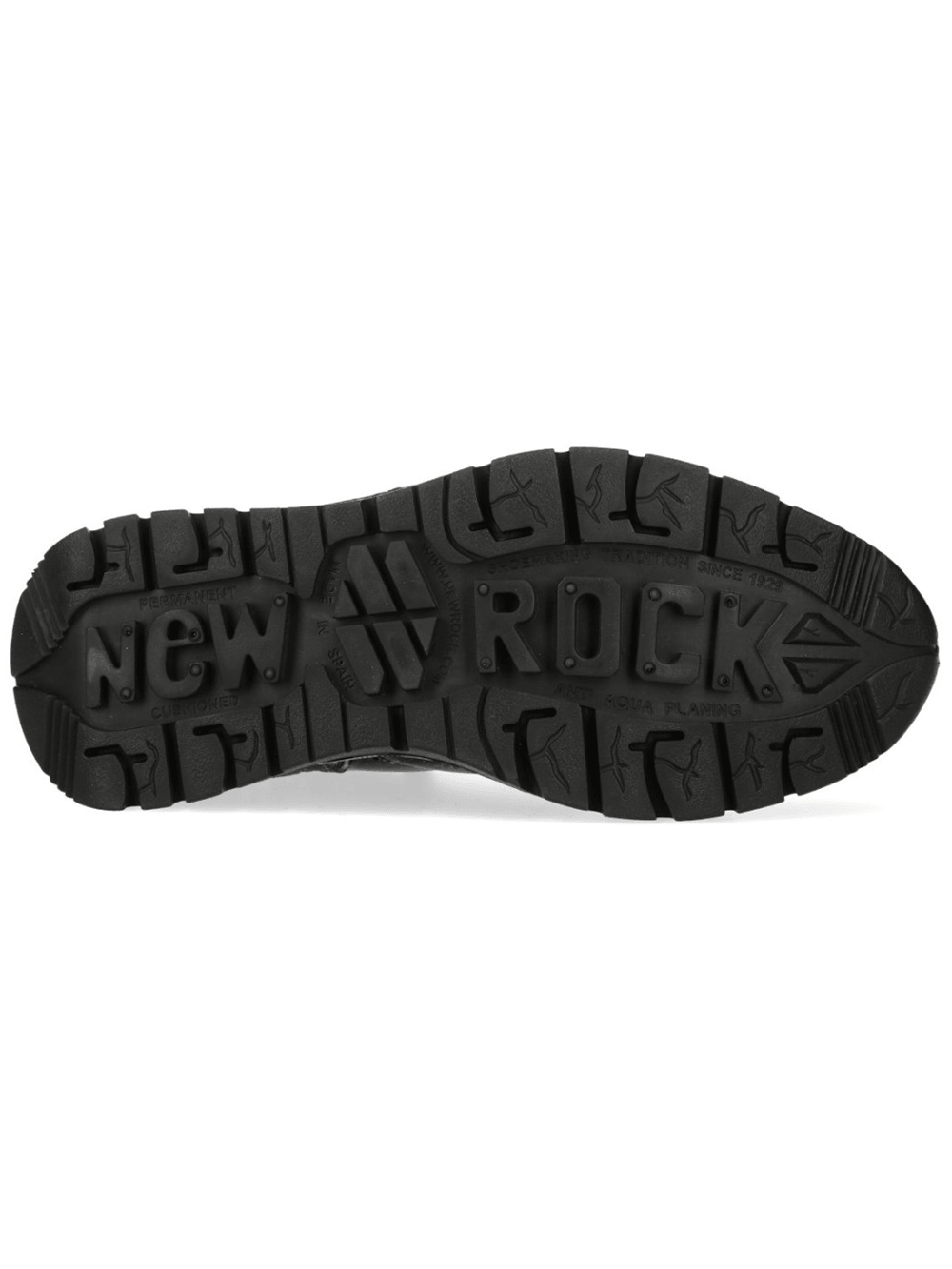 NEW ROCK Men's Sneakers in Black with Baroque Detailing - sole view showcasing rugged black design.