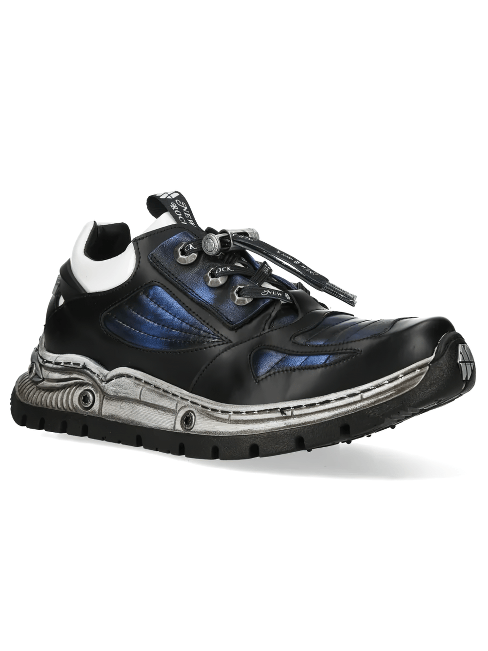 NEW ROCK Men's Sneakers with Blue Panels and Sculpted Soles featuring metallic accents and a hybrid design.