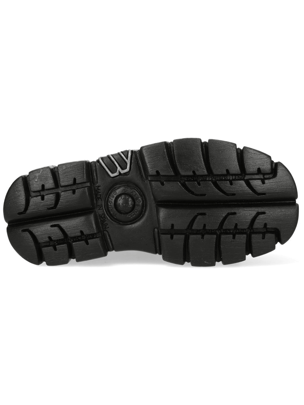 Bottom view of NEW ROCK Men's Spiderweb Gothic Platform Shoes with chunky tread sole.
