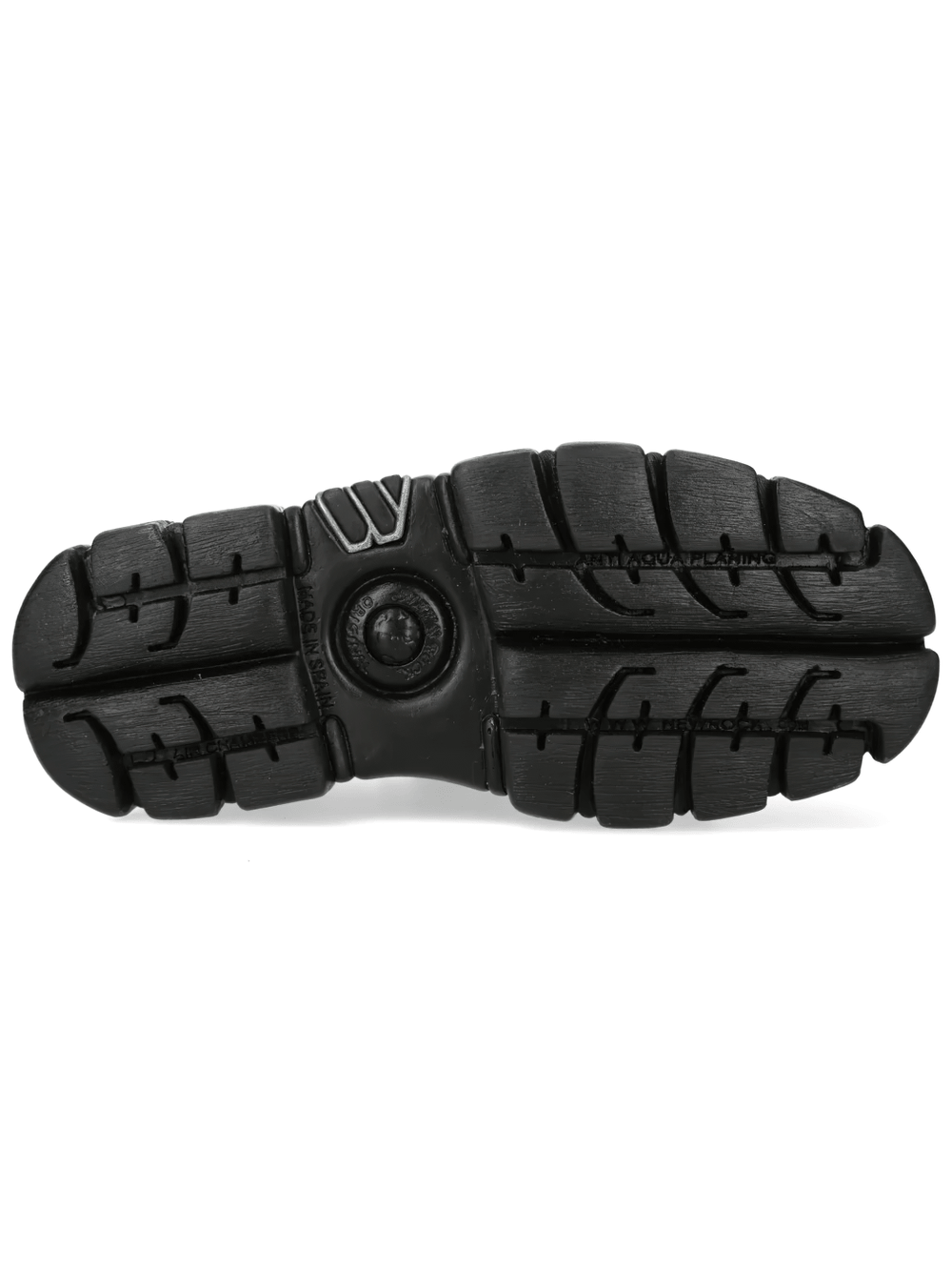 Bottom view of NEW ROCK Men's Spiderweb Shoes with Chunky Platform Soles featuring rugged black outsoles.