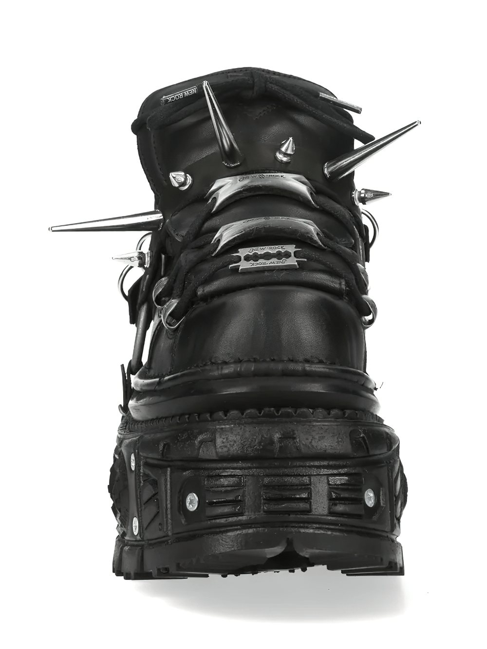 NEW ROCK Men's Spike Platform Ankle Boots with Ring Hardware featuring sharp spikes and bold design.