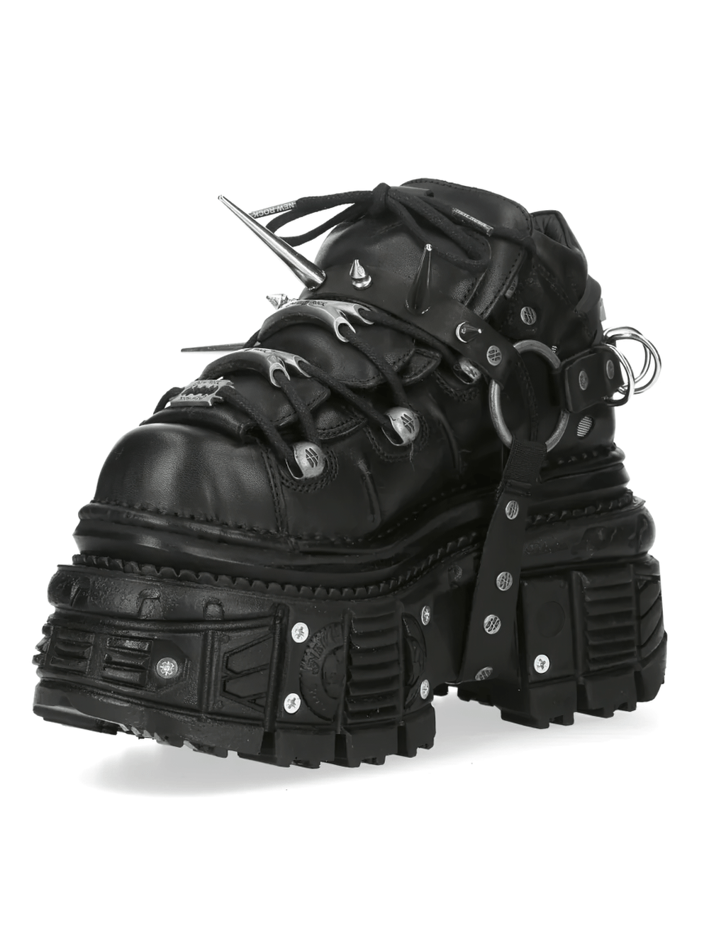 NEW ROCK Men's Spike Platform Ankle Boots with Ring Hardware featuring spikes and a bold design.