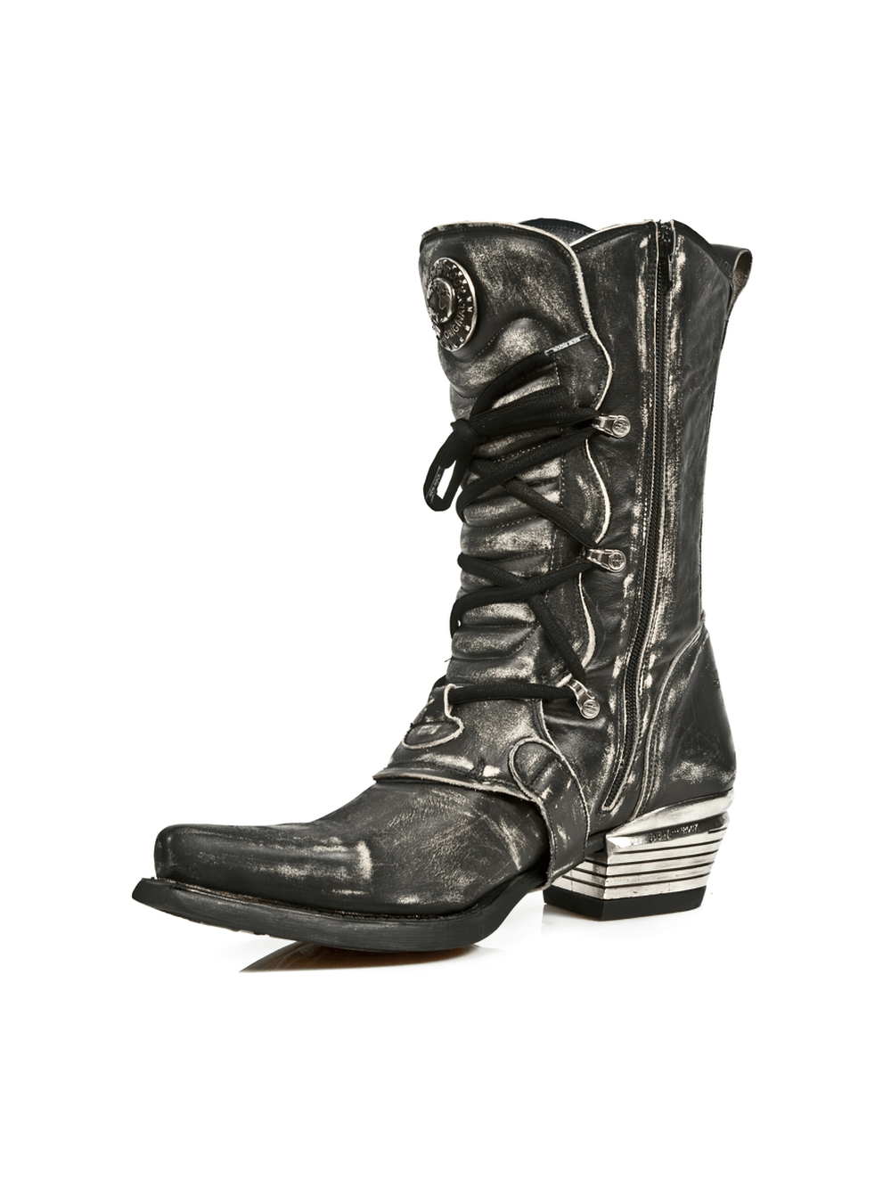 NEW ROCK Men's Urban Black Leather Buckle Boots
