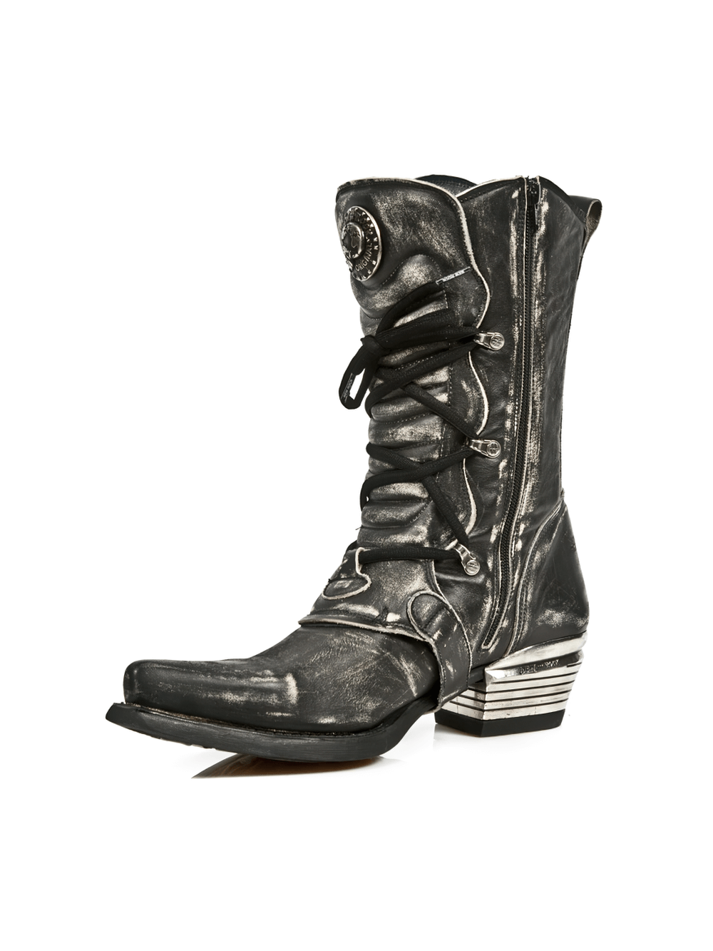Men's Urban Black Leather Buckle Boots with rugged design and unique Western flair by Newrock.