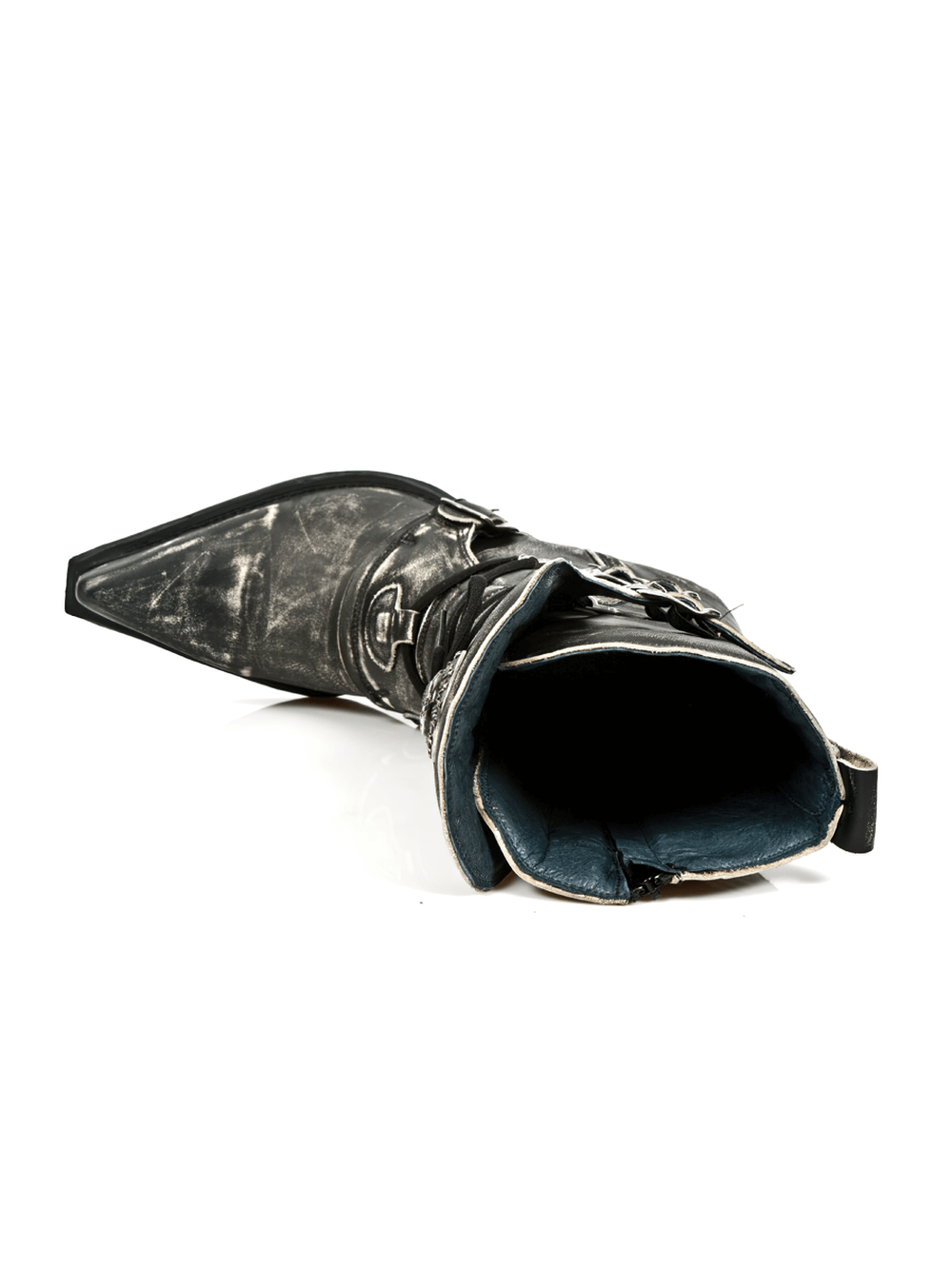 Men's Urban Black Leather Buckle Boot, stylish design showing rugged texture and pigskin lining from Newrock's WEST COLLECTION.