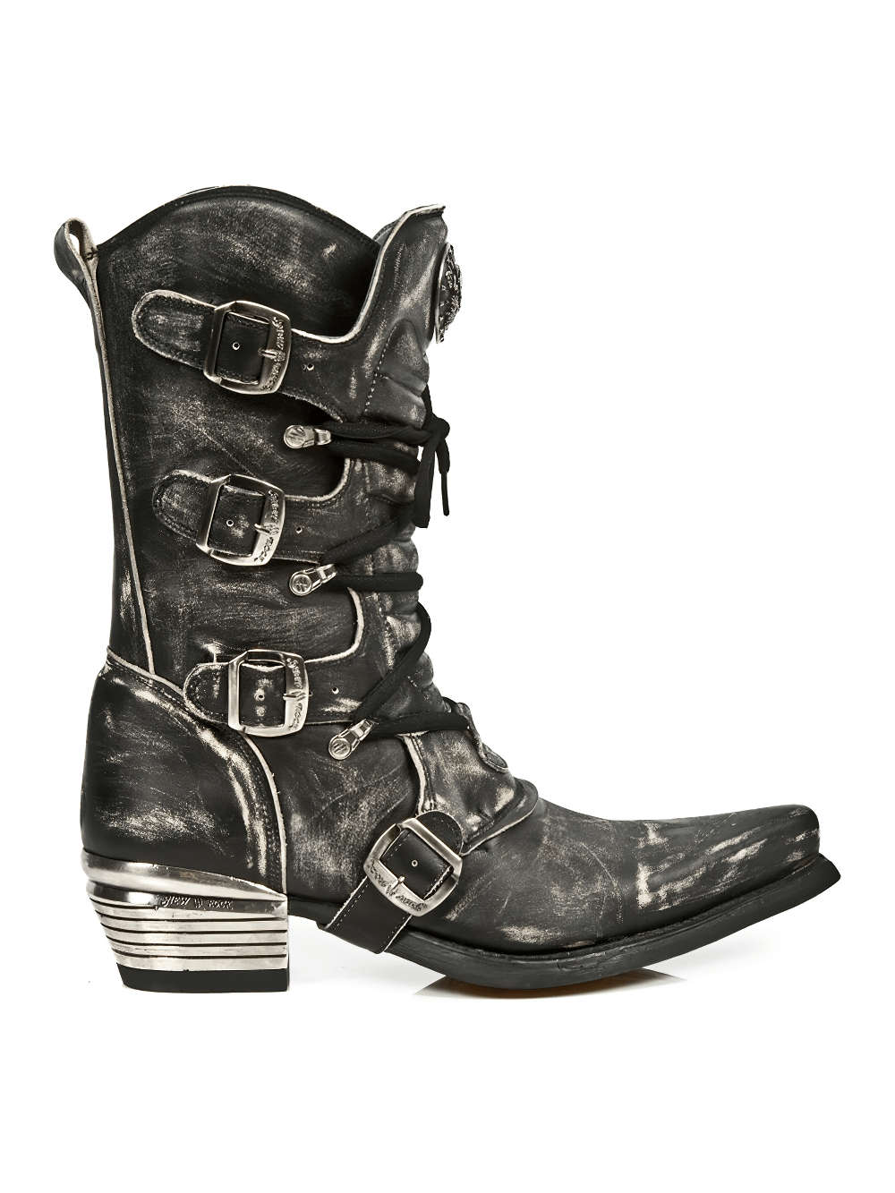 Men's Urban Black Leather Buckle Boot with unique design and multiple buckles, perfect for urban adventures.