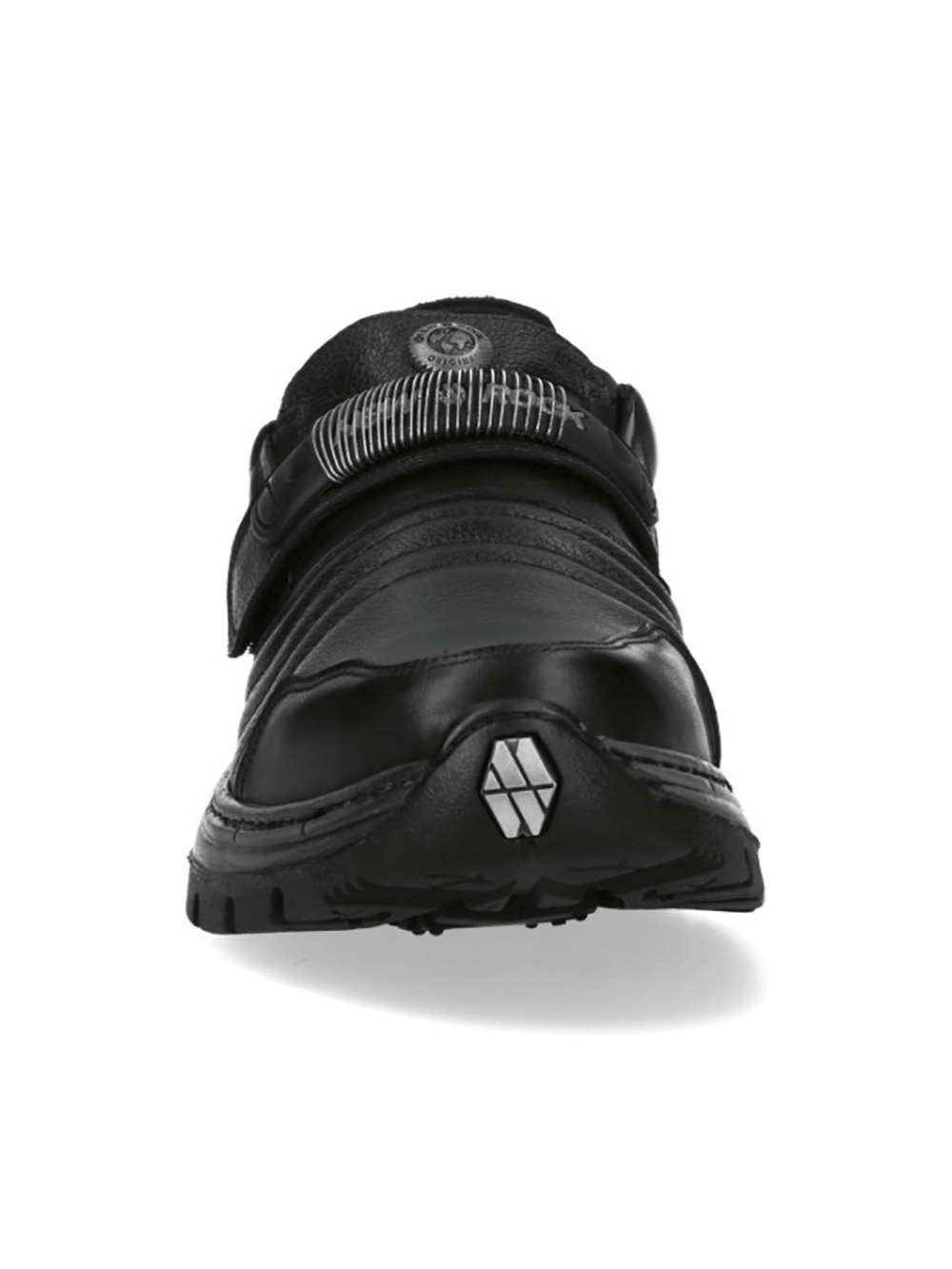 NEW ROCK Men's Velcro Rock Shoes with Sculpted Sole, showcasing rugged black design and mechanical accents.