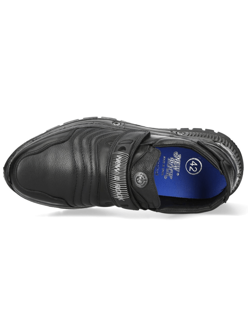 NEW ROCK Men's Velcro Rock Shoes with Sculpted Sole top view featuring rugged design and mechanical accents.
