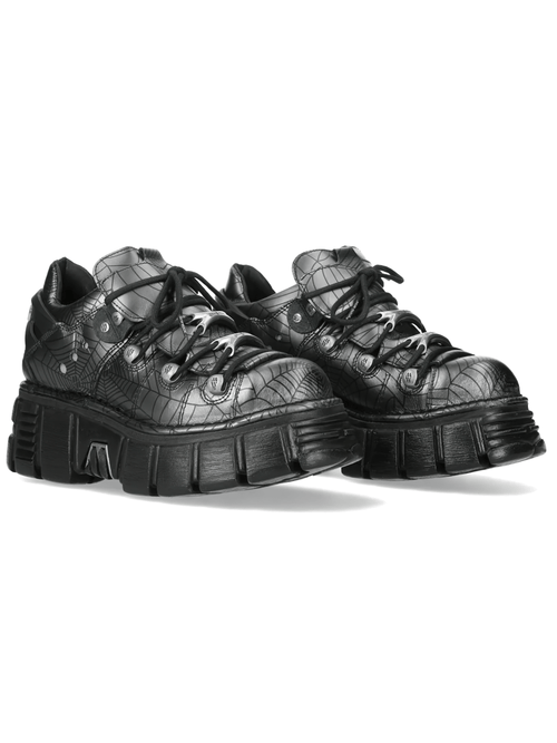 NEW ROCK Men's Web Print Low Shoes with Silver Plates