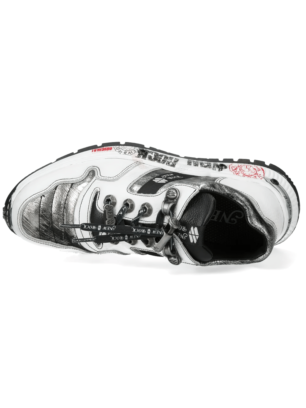 NEW ROCK Men's White Alternative Rock Low-Top Shoes showcasing utility eyelets and rugged tread design.
