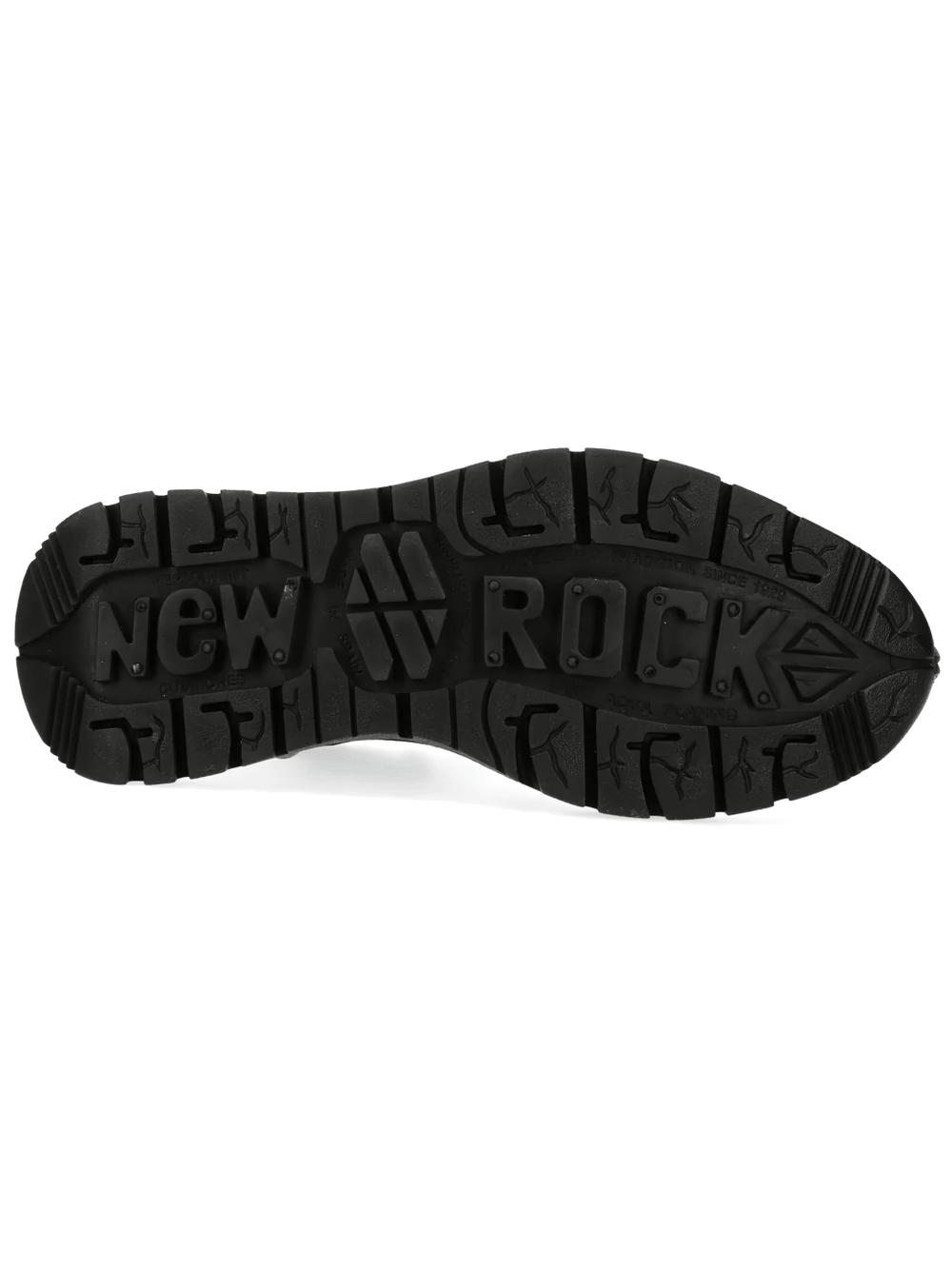 Sole view of NEW ROCK Men's White Alternative Rock Low-Top Shoes showcasing rugged tread and brand logo.
